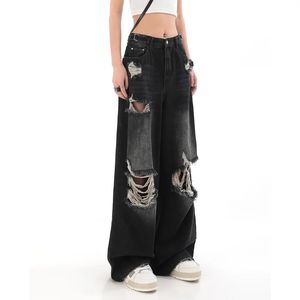 Jeans pour femmes été femmes Boyfriend Jeans taille haute coupe ample Denim pantalon avec trous Style de rue Hip Hop jambe large Jeans 231116