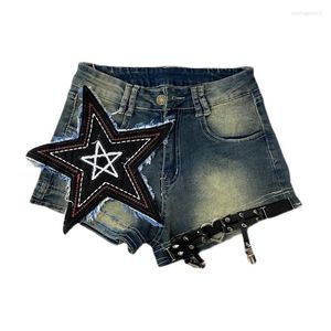 Jeans para mujeres Vintage Punk Y2K Millennium Spicy Girls Shorts Women Summer Slim Star Slim Star Goth ancho Mini pantalones