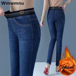 Jeans pour femmes hiver peluche velours doublé crayon femmes épaissir maigre taille haute Denim pantalon chaud grande taille 36 Stretch Kot Pantolon 231009