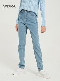 Dames jeans wixra basic soft pants harem vrouwelijk recht allemaal match hoge taille femme long denim voor vrouwen plus maat 230313