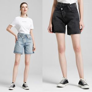 Dames jeans dames hoge taille asymmetrische schuine schuine denim shorts 2023 zomer recht gewassen korte broek kleren streetwear