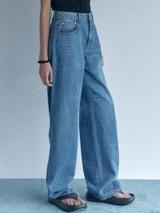 Jeans para mujeres Mujeres Mid-Mid Wisted lavado color azul de mezclilla 2023 Summer All-Match Vintage Ladies suelto de pierna anchada recta