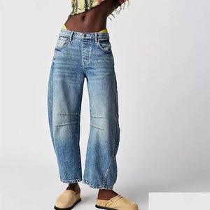 Jeans pour femmes femmes vintage mid taille large jambe lâche petit ami denim pantalon recadré