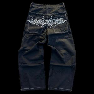 Jeans pour femmes Y2K Harajuku rétro crâne graphique Baggy pantalon noir hommes Punk Rock Hip Hop gothique pantalon large Streetwear 231206