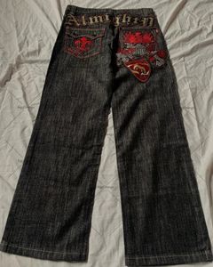 Jeans pour femmes y2k Pantalon américain High Street patchwork monogramme brodé jeans hommes Goth Harajuku mode jambe large 231206