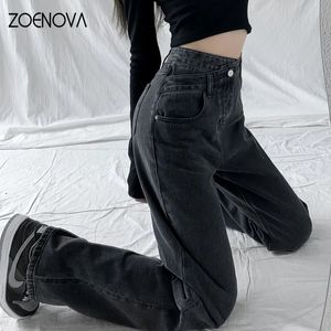Jeans pour femmes ZOENOVA Y2K Femmes Vêtements Taille croisée Pantalon droit à jambes larges Chic Coréen Casual Style de transport Baggy Streetwear 231025