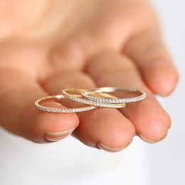 Dames sieraden Micro Pave Cz Zirkonia Crystal Wedding Band Eternity Stacking Ring Fashion 1.0mm Rose Gold Anniversary Band Q0708