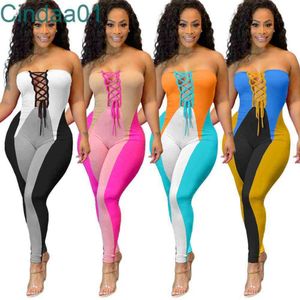 Dames jumpsuit ontwerper mode casual positionering printen splicing bh riem onesies slank verband borst wrap broeken rompers