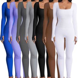 Dames jumpsuits 2023 Leer vrouwen modekleding lage kraag lange mouw elegante bodysuits geribbeld gebreide een stuk dames jumpsuit