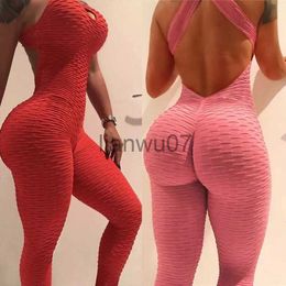 Womens Jumpsuits Rompertjes 2020 Sexy Halter Vrouwen Trainingspak Jumpsuit Hoge Taille Play Suit Slanke Sport Backless Top Hardlopen Sportkleding Broek Push Up Jumpsui J230629