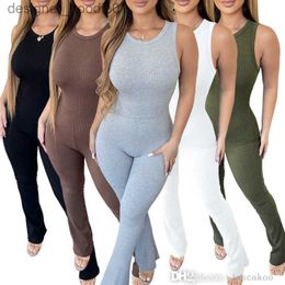 Womens Jumpsuits Rompers 2023 nouvel été femmes moulante combinaison concepteur écrémé body combishorts combinaisons pour femmes solide Sexy sans manches barboteuses fermeture éclair mince