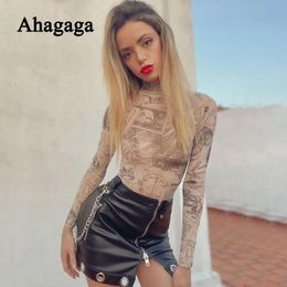 Combinaisons pour femmes barboteuses Ahagaga décontracté imprimé body mode maigre à manches longues printemps combinaison moulante Streetwear femme hauts 230214