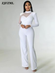 Combinaisons pour femmes barboteuses noir blanc à pois maille femmes combinaison bureau dame affaires vêtements de travail à manches longues salopette droite printemps automne body 230210