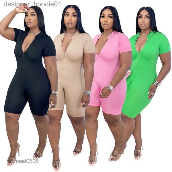 Monos para mujer Mamelucos Desinger Monos para mujer Mamelucos Body casual Cremallera Flaco Manga corta Vneck Onesies Señoras Pantalones cortos de yoga talla grande XL5XL cw232 L23091