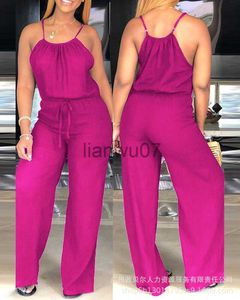 Jumpsuits voor dames Rompertjes Jumpsuit met trekkoord Rompertjes Dames Spaghetti Band Casual Zomer Een stuk Wijde pijpen Broek Jumpsuit Strand Overalls 2023 Bodysui J230629