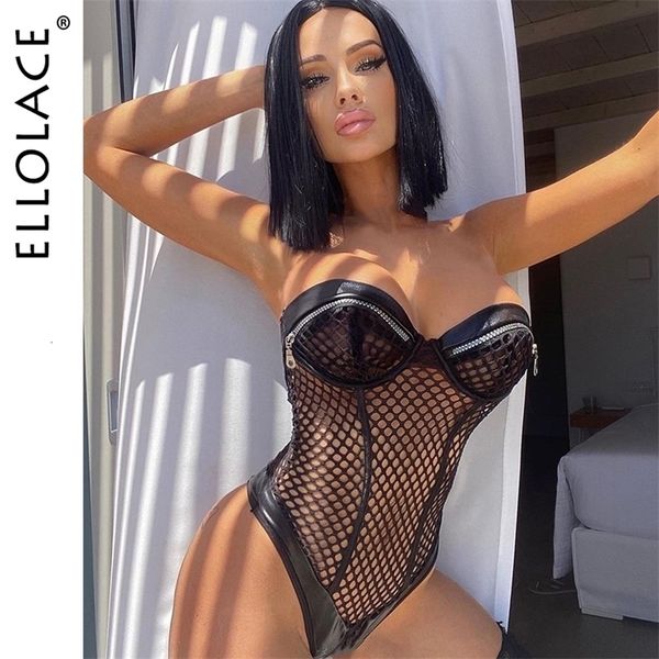 Monos para mujer Mamelucos Ellolace Sensual Fishnet Body Mujeres Encaje Disfraces exóticos Sexy Hollow Out Halter Bodycon Lencería Sissy Cremallera Body 221113