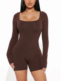 Womens Jumpsuits Rompertjes Mode Lange Mouw Bodycon voor Vrouwen Korte Broek Ronde Hals Sexy Panty Speelpakje Romper 231017