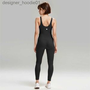 Womens Jumpsuits Rompers LL Femmes Bodys pour Yoga Combinaisons de Sport Onepiece Sport Séchage Rapide Ensembles de Soutiens-Gorge d'entraînement sans Manches Combishorts Fitness Casual Noir Summ