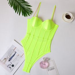 Dames jumpsuits rompertjes neon groen gaas transparant bodysuit sexy rugloze gestreepte mouwloze overalls feestmode spaghettibandje 230308