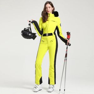 Womens Jumpsuits Rompers Onepiece Ski Suit Women Thickening Snowboard Female Overalls Winter Windproof Waterproof Breathable Clothing Skiing 231202