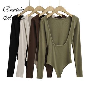 Combinaisons pour femmes Barboteuses Vêtements sexy à manches longues Couleur unie Pull OneLine Cou Dos nu Body Tricoté Combinaison Top 230824