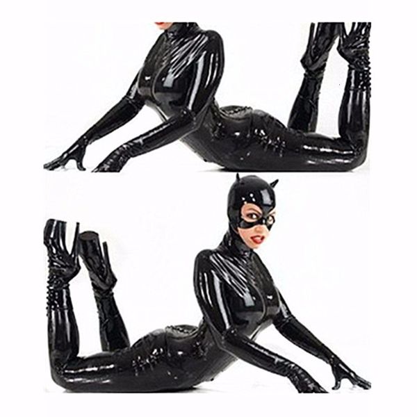 Monos para mujer Mamelucos Sexy Latex Catsuit Faux Leather Cat Mujeres Negro PVC Body Playsuits Onepieces Clubwear Disfraz 221113