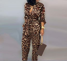 Combinaisons pour femmes, barboteuse Sexy, léopard, taille nouée, manches longues, indice de nuit, vêtements d'automne, Set251q