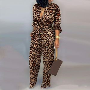 Monos para mujer, mamelucos sexys para mujer, mono de manga larga con cintura atada de leopardo, conjunto de ropa de otoño con pista nocturna