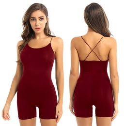 Dames jumpsuits rompers sportkleding yoga gymnastiek dans korte playsuits mouwloze schouderbanden gekruiste rug rekbare turnard bodysuit 230520