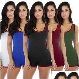 Jumpsuits para mujeres Rompers Summer Women Size Plus Tamaño 2xl sin mangas con etiquetas Y Bodysuits Casual Skinny Couts Black Shorts Color sólido L Dhcje