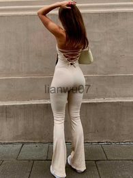 Womens Jumpsuits Rompertjes Weird Puss Strapless Skinny Jumpsuit Vrouwen Backless Hollow Bandage Casual Overalls Stretch Elegant Streetwear Bodycon Outfi J230629