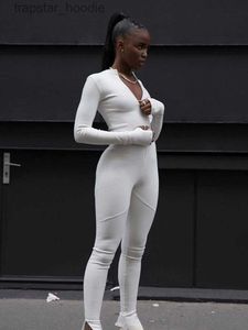 Womens Jumpsuits Rompers White Rompers Monos Mujer Elegante Monos de manga larga Monos con cremallera Slim Outifts Body Causal Negro Combinaison Femme L23092