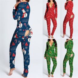 Dames Jumpsuits Rompertjes Dames Kerst Onesies Met Butt Flap Voor Volwassenen Sexy Nachtkleding Romper Open Pyjama Jumpsuit Kerst Pyjama Lange Nachtjapon 221115