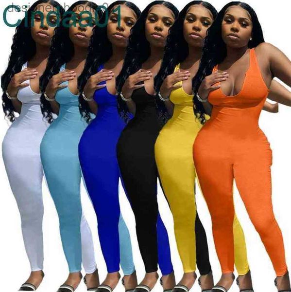 Womens Jumpsuits Rompers Femmes Combinaisons Designer Onesies Slim Sexy Summer Barboteuses Jarretelles Gilet Col V Profond Élastique Petite Bande Legging Bodys 6 Couleurs L2