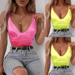 Dames jumpsuits Rompers vrouwen sexy sling diep v nek mouwloze bodysuit stretch turnard body suit dames tops dunne jumpsuit gele roos rood 230510