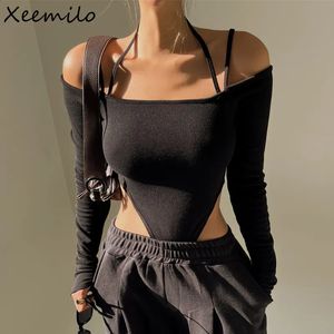 Combinaisons pour femmes Barboteuses Xeemilo Sexy Hors bandoulière Vêtements serrés Sangle italienne T-shirt à manches longues Femmes Slim Fit Vêtements de fête Vêtements serrés 231116