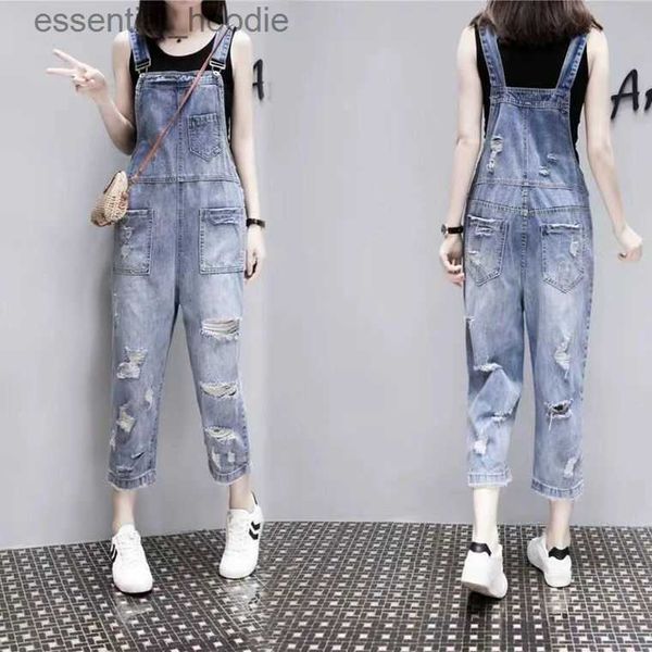 Femmes Combinaisons Barboteuses Jeunesse Nouveau Style Offre Spéciale Déchiré Denim Salopette Femmes Cheville Longueur Pantalon Petit 2023 Printemps Eté Lâche AgeReducing Jeans Bretelles L2309