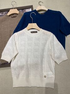 Femmes tricot t-shirts printemps loro creux cachemire hauts blanc bleu café couleur piana