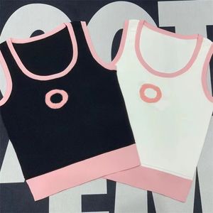 Womens Knit Tanks Camis Nero Rosa Semplice lettera ricamata Girocollo Cover Pancia senza maniche Top Fashion Knitted Vest Maglieria