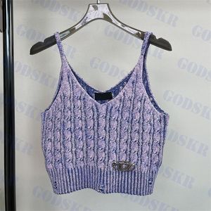 Womens Knit Tanks Sexy Cropped T-shirt Paars Tops Metal Logo Camisoles V-halsvesten Dameskleding