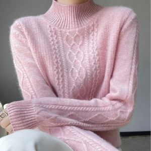 Femmes tricots t-shirts automne et hiver femmes pull chaud cachemire lâche grande taille haut demi-col roulé tricoté chemise de fond 231021