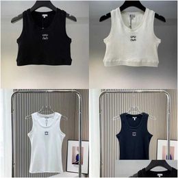 Womens Knits Tees Cropped Top T-shirts Dames Tank Designer Borduurvest Mouwloos Ademend Gebreid Plevier Sport Tops Drop Delive