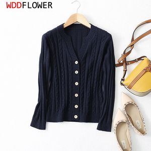 Womens Knits Tees Real Mulberry Silk Cashmere Blend Crew Neck Botões para baixo Manga Longa Cable Knit Sweater Cardigan Top Shirt LY034 230826