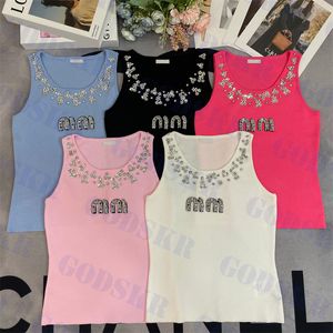 Womens gebreide T-shirt Letter Diamond Tanks Top charme dames Tees kleding veel kleuren