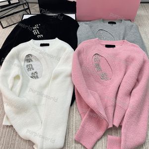 Dames gebreide pullover Designer Letter Rhinestone Sweater Sweater lange mouw top casual mode 4 kleuren