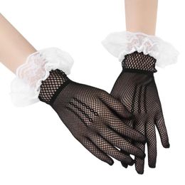 Womens Lace Handschoenen Elegant Stretch Fishnet Uitgehold Korte Handschoenen Bruiloften Party Night Club Stage Performance Kostuum Accessoire