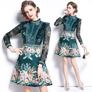 Vestido de jacquard de encaje para mujer 2021 otoño nuevo vestidos retro de alta gama de alta gama de manga larga lady lady rufle vestido de fiesta vestidos de fiesta