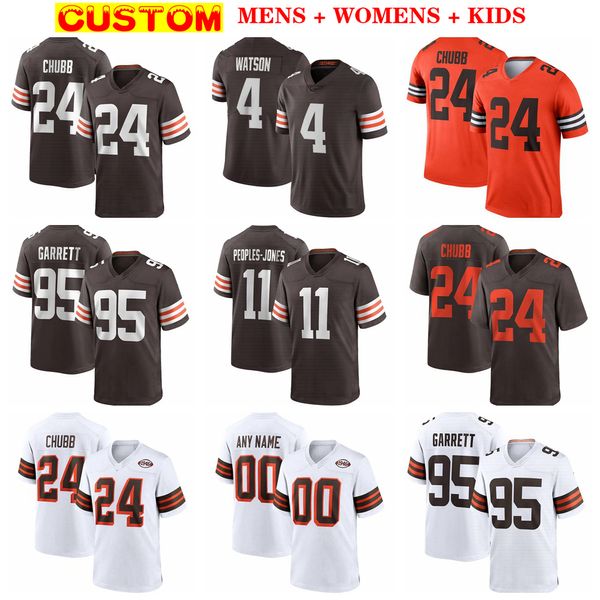 Maillots de football pour hommes 24 Nick Chubb 4 Deshaun Watson Myles Garrett Amari Cooper Ward Femmes Enfants Njoku Peoples-Jones Bitonio Newsome II Goodwin Manziel Kosar Brown