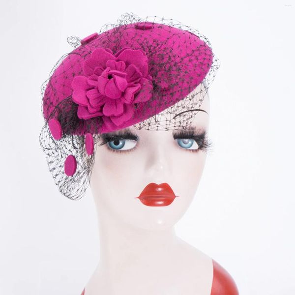 Chapeau en feutre de laine pour femmes, fascinateurs formels à filet Floral, pour Cocktail, église, fête, mariage, Royal Ascot, événement, casquette d'hiver