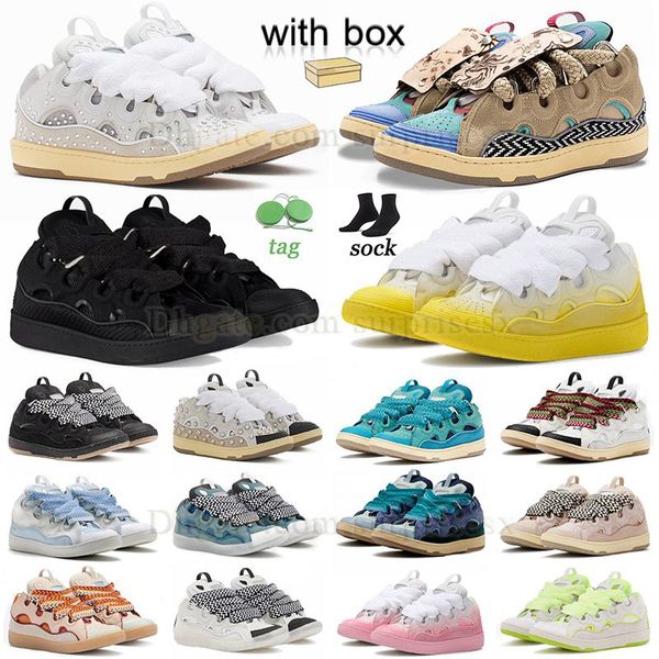 Baskets de luxe Chaussures habillées jaunes Cuir Triple Noir Rose Marche Bordure en caoutchouc avec boîte à lacets Lavines Extraordinaire Mesh Blanc et Noir Sliver Scarpe Baskets